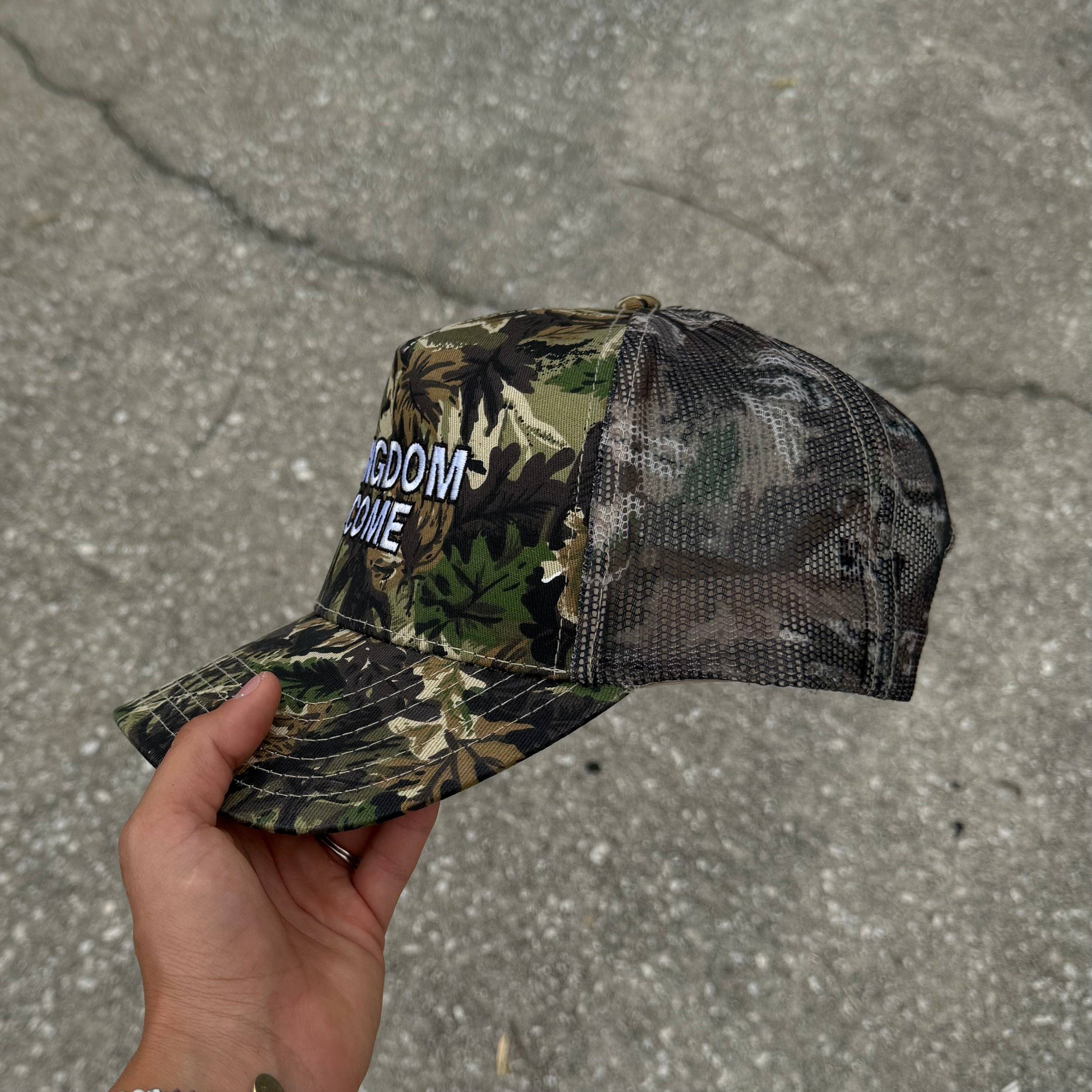 "KINGDOM COME" EMBROIDERED TRUCKER HAT | CAMO