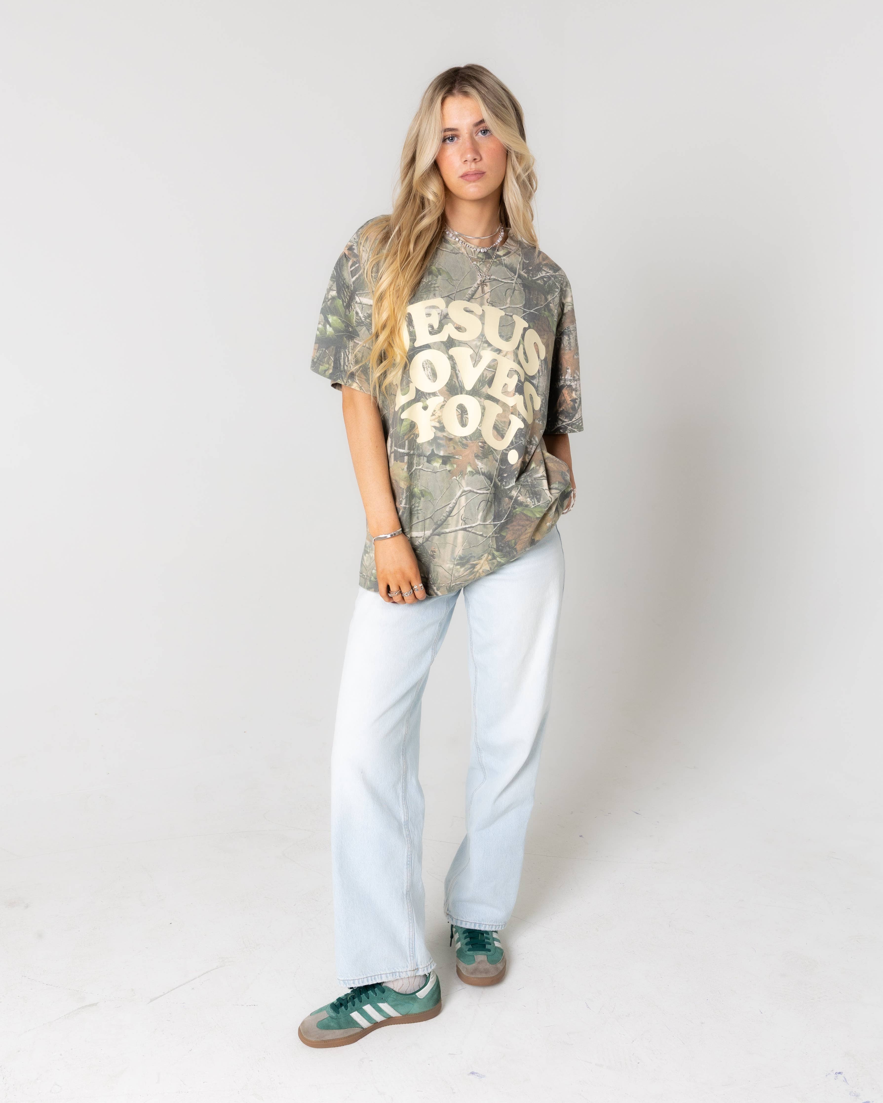 Jesus Loves You Heavyweight Camo Tee — Oversized
