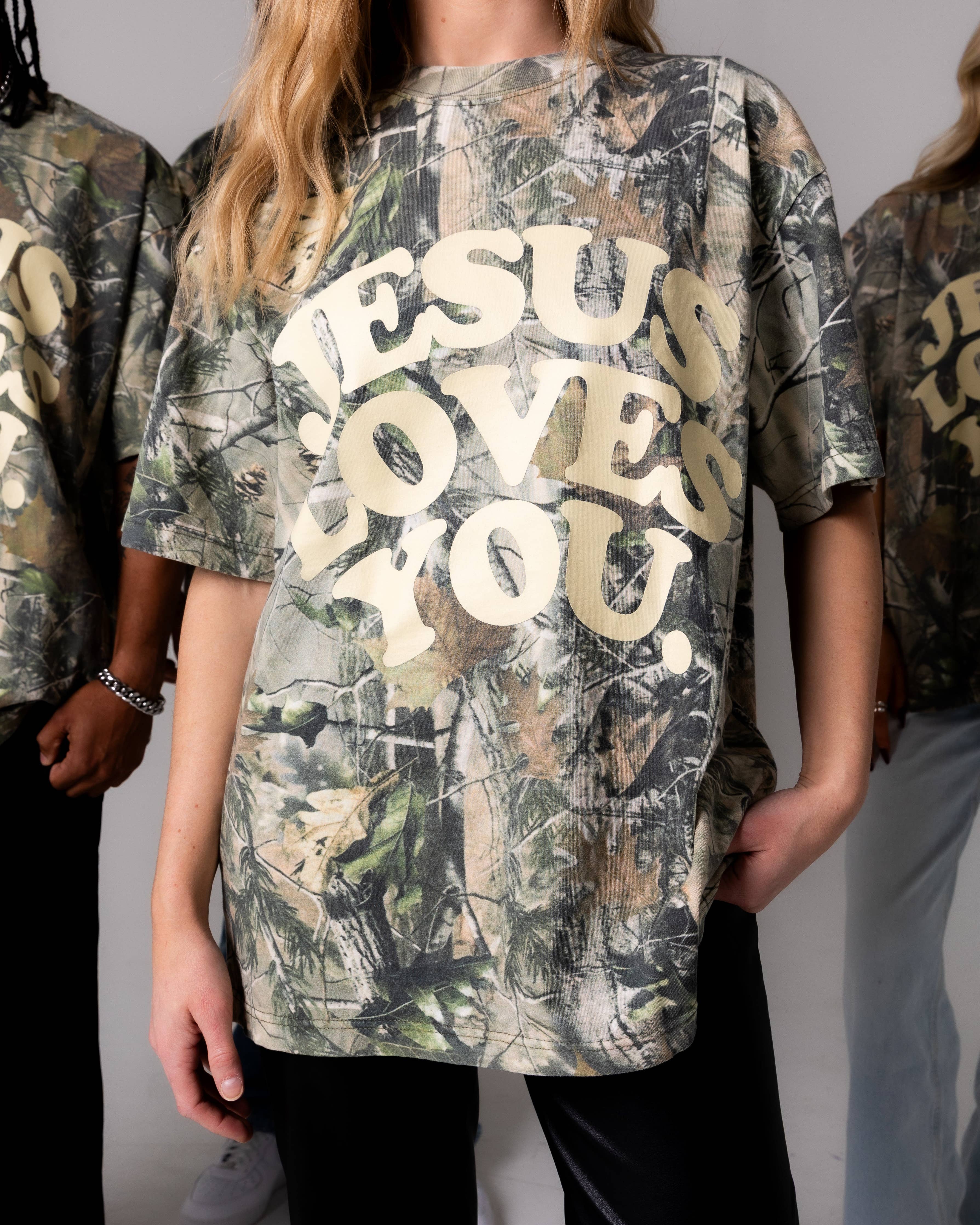 Jesus Loves You Heavyweight Camo Tee — Oversized