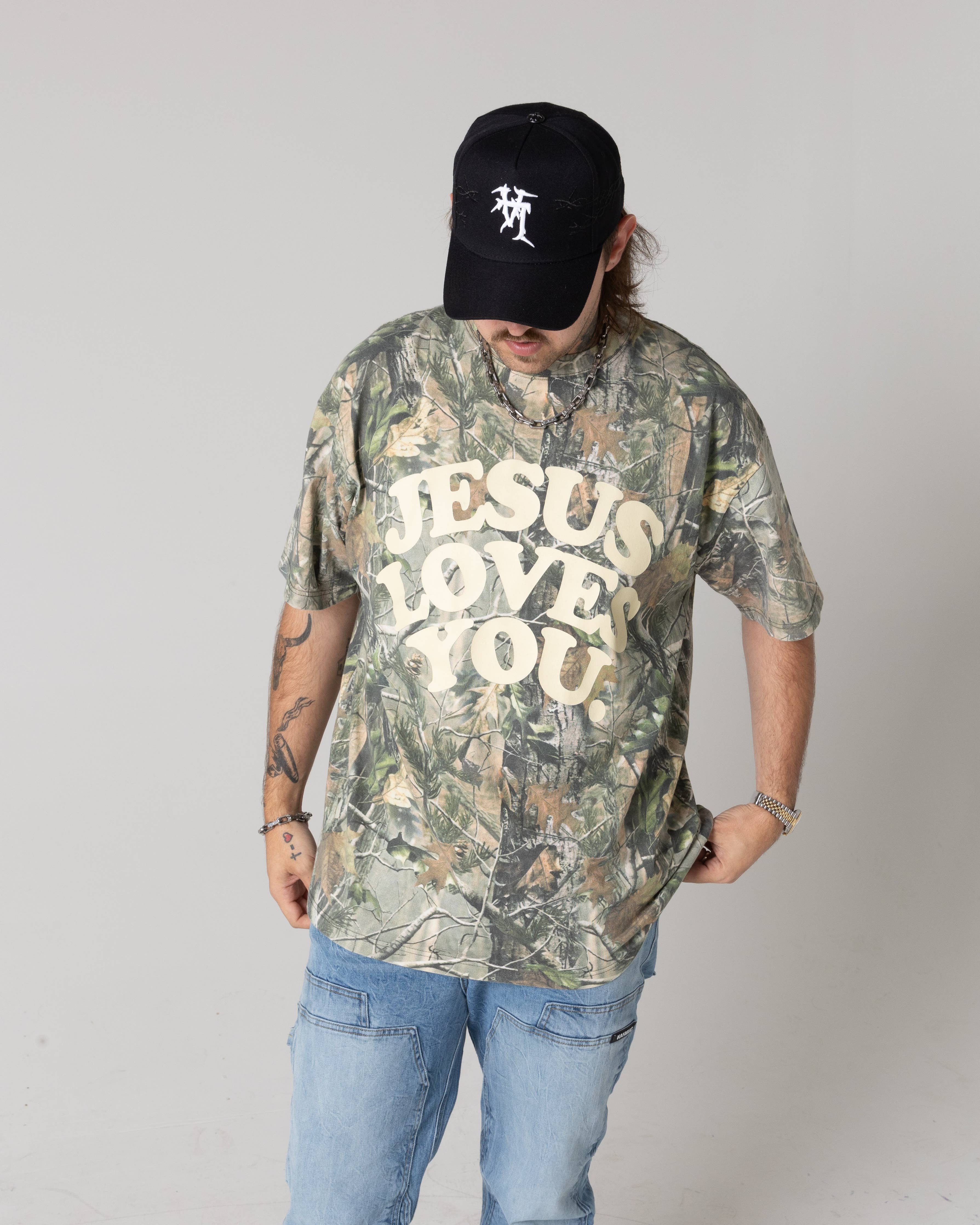 Jesus Loves You Heavyweight Camo Tee — Oversized