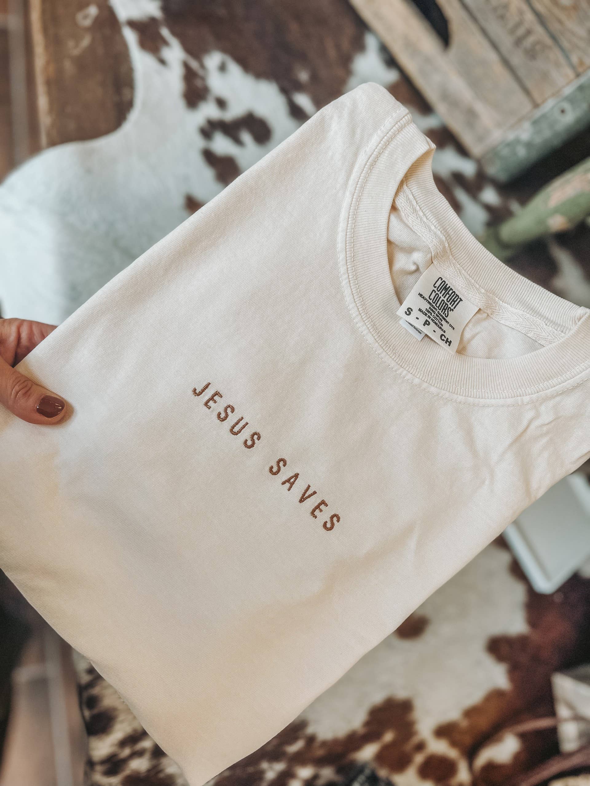Embroidered Jesus Saves Comfort Colors Tee