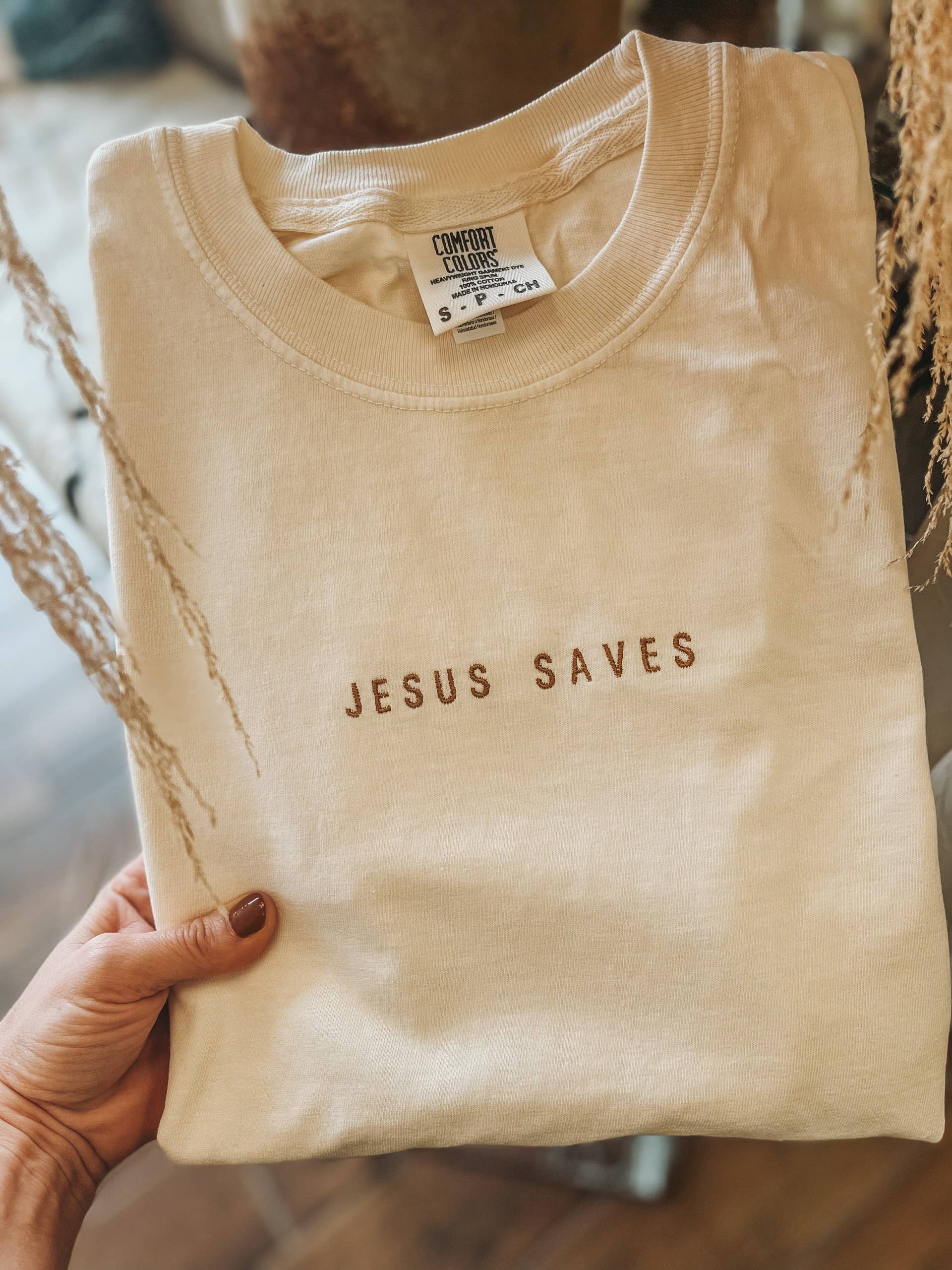 Embroidered Jesus Saves Comfort Colors Tee