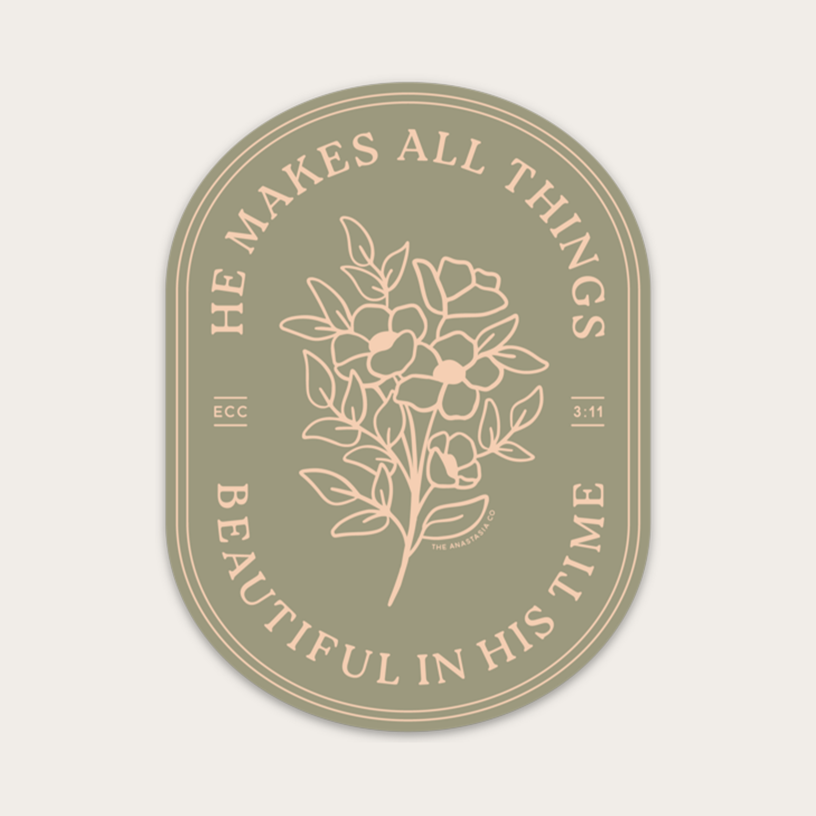He Makes All Things Beautiful Floral Sticker - Green