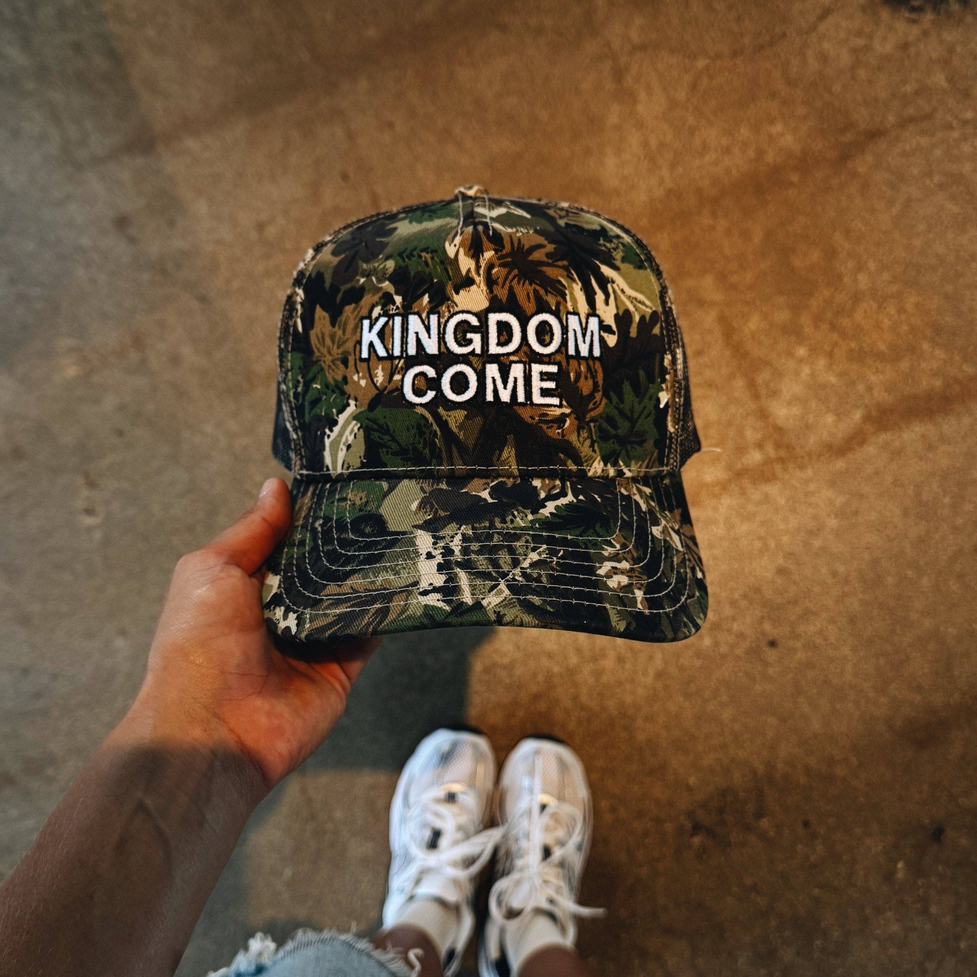 "KINGDOM COME" EMBROIDERED TRUCKER HAT | CAMO