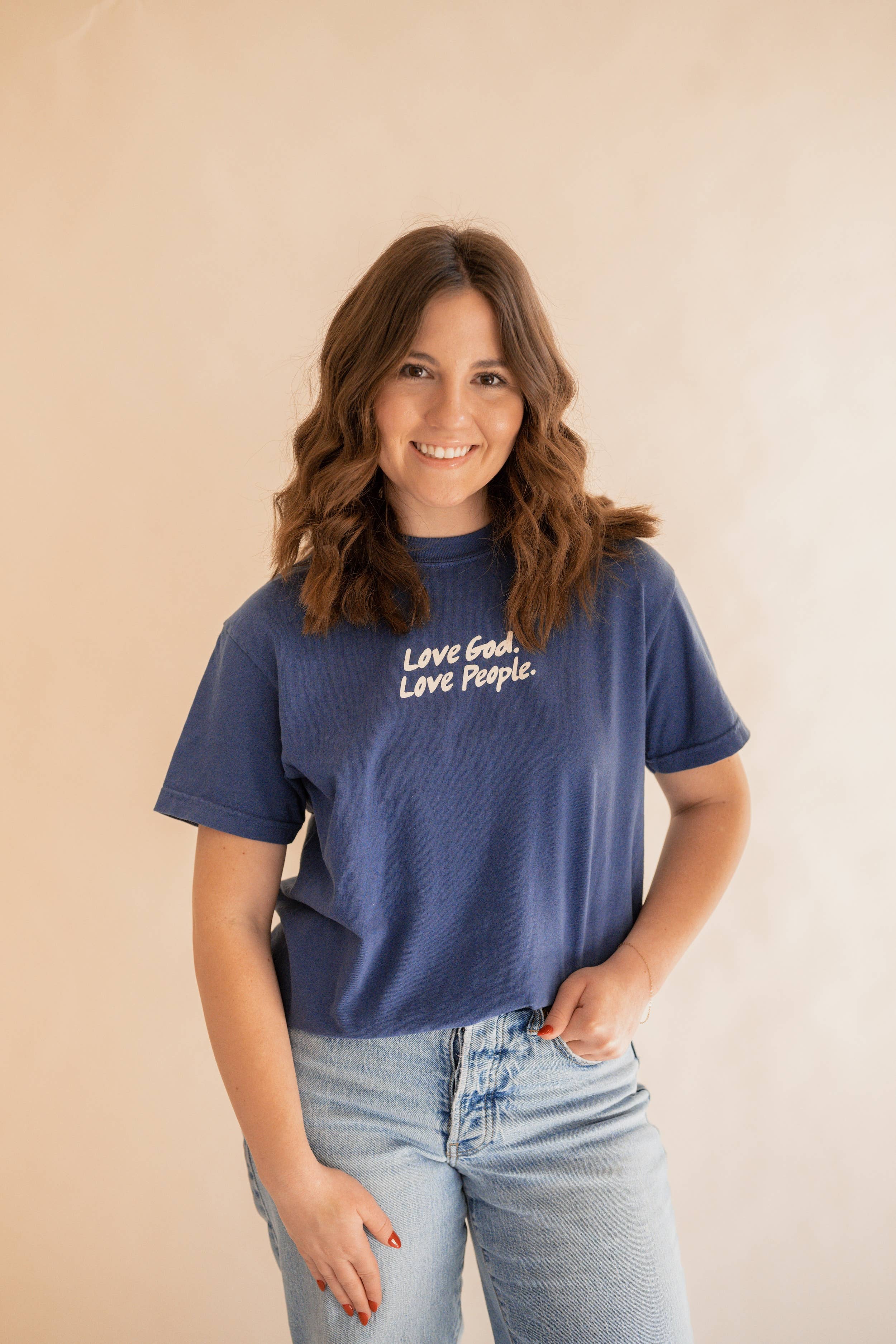 Love God Love People Tee — Classic Blue